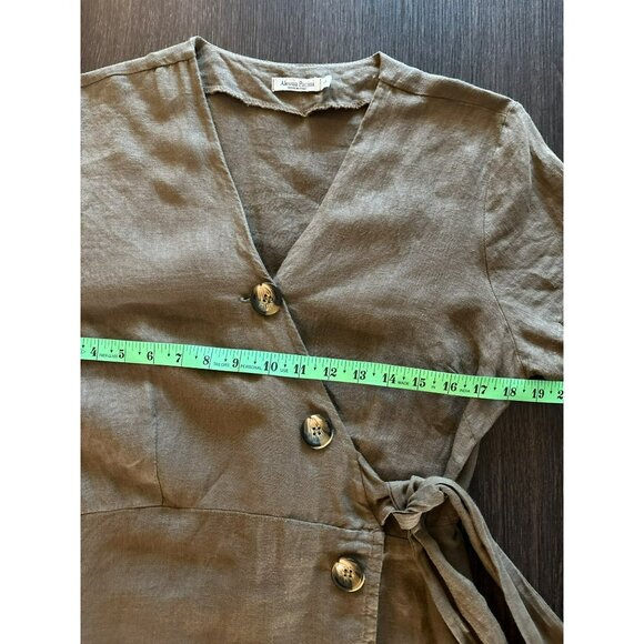 Alessia Pacini Olive Green Linen Midi Wrap Dress W/ Button Detail Size S - Picture 5 of 6